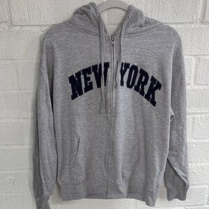 New York Popular Embroidered Gray Full Zip-Up Hoodie sz M
